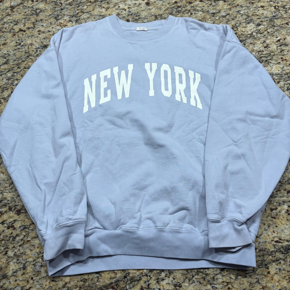 John Galt Brandy Melville New York Oversized Sweatshirt Blue Pockets One Size ws